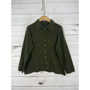 Sarah Spencer Sweater Cardigan Womens Large Green Merino Collared Button Front